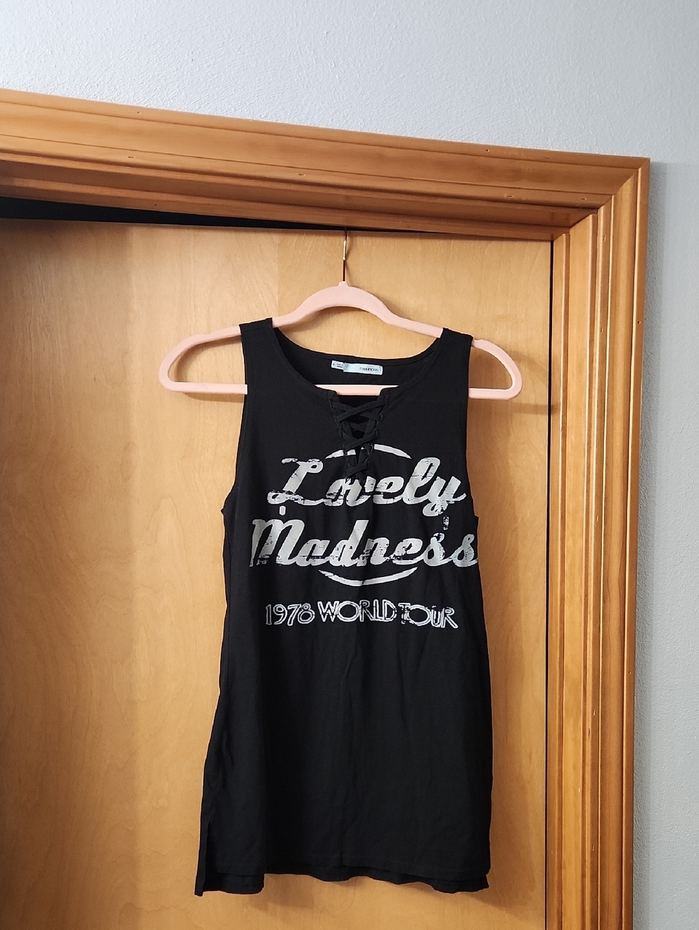 Black Lace-Up Graphic Tank "Lonely Madness" Maurices Size Small